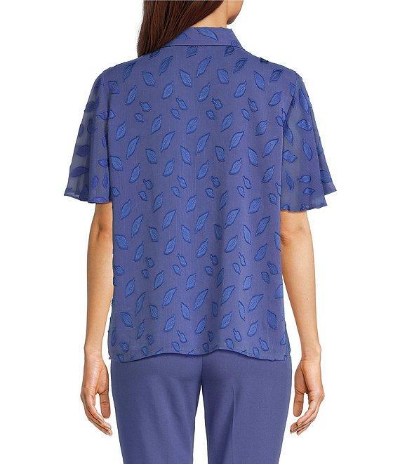 Calvin Klein Printed Novelty Point Collar Flutter Sleeve Button Front Blouse Product Image