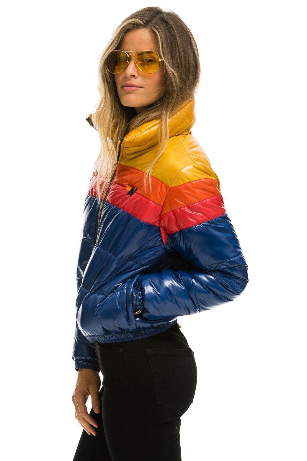 COLOR BLOCK LUXE APRES PUFFER JACKET - GLOSSY BLUE Female Product Image