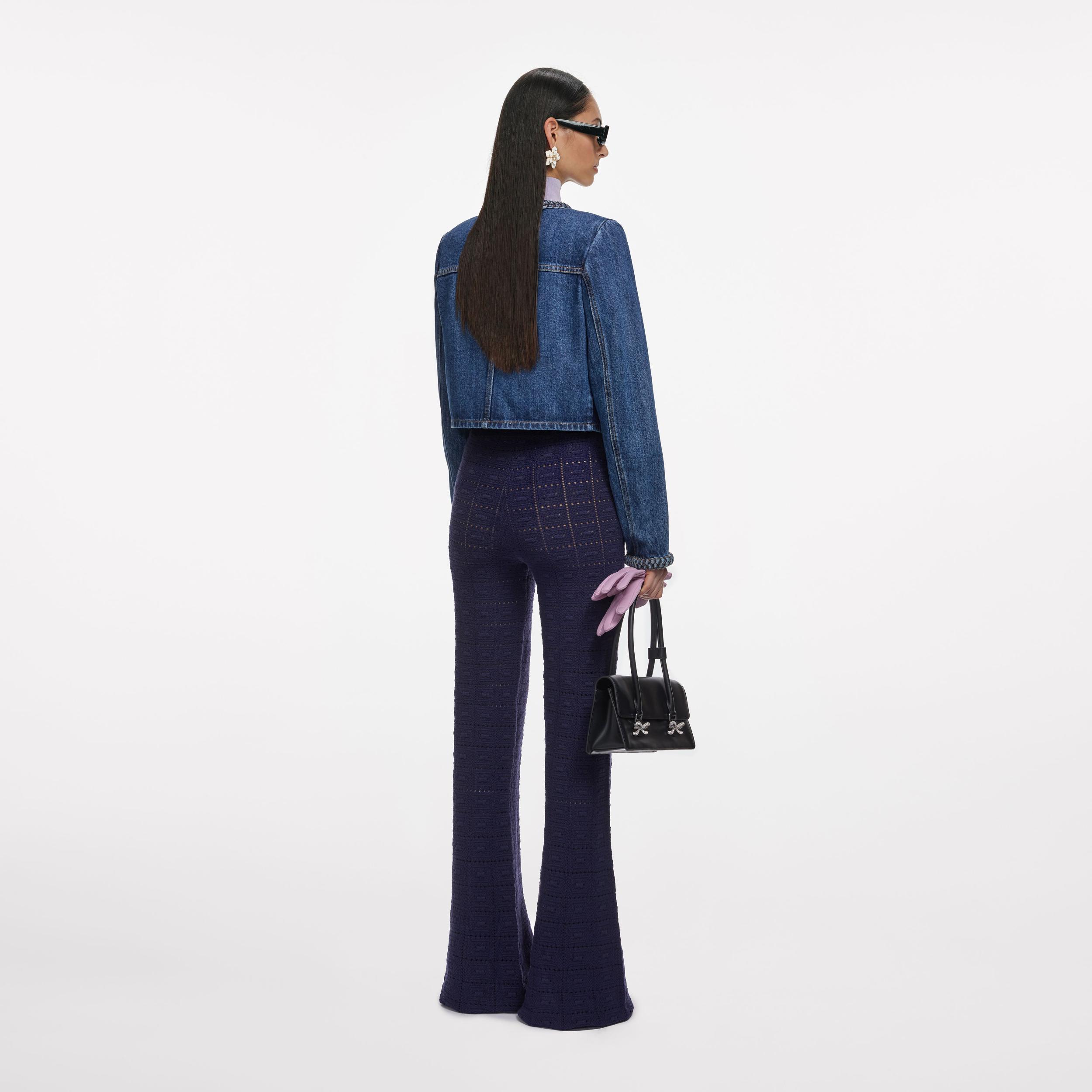Navy Pointelle Knit Trousers Product Image