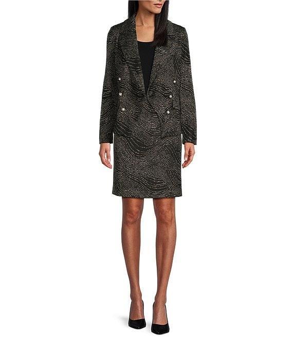 Ming Wang Coordinating Jacquard Knit Swirl Print Notch Lapel Long Sleeve Double Breasted Blazer Product Image