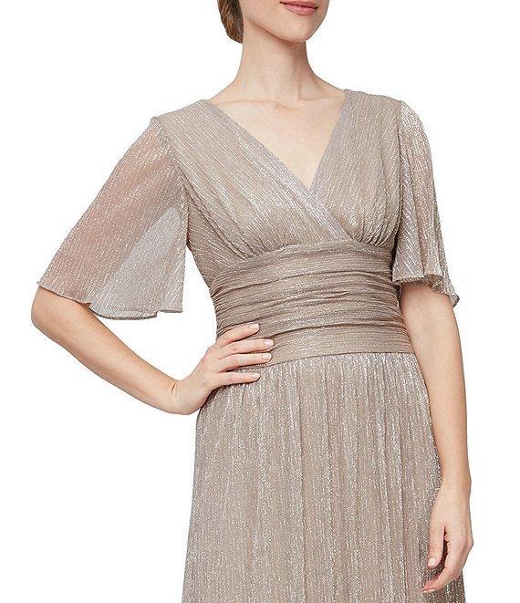 Ignite Evenings Short Flutter Sleeve Surplice V-Neck Ruched Waist A-Line Gown Product Image