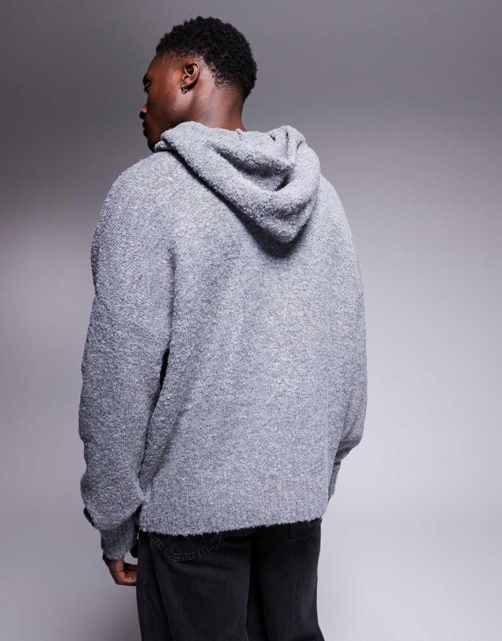 ASOS DESIGN oversized boxy fit knit textured hoodie in stone Product Image