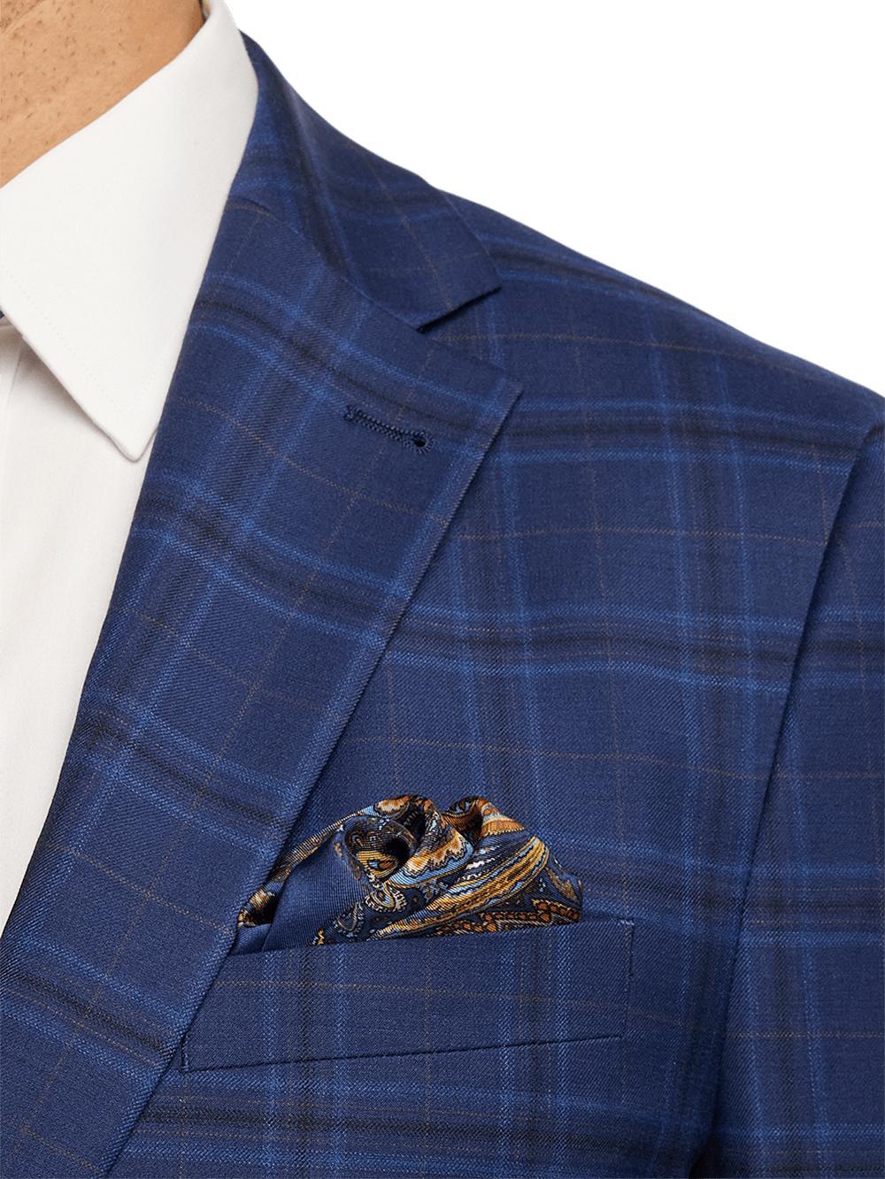 Wool Stretch Plaid Single Breasted Notch Lapel Suit - Blue Product Image