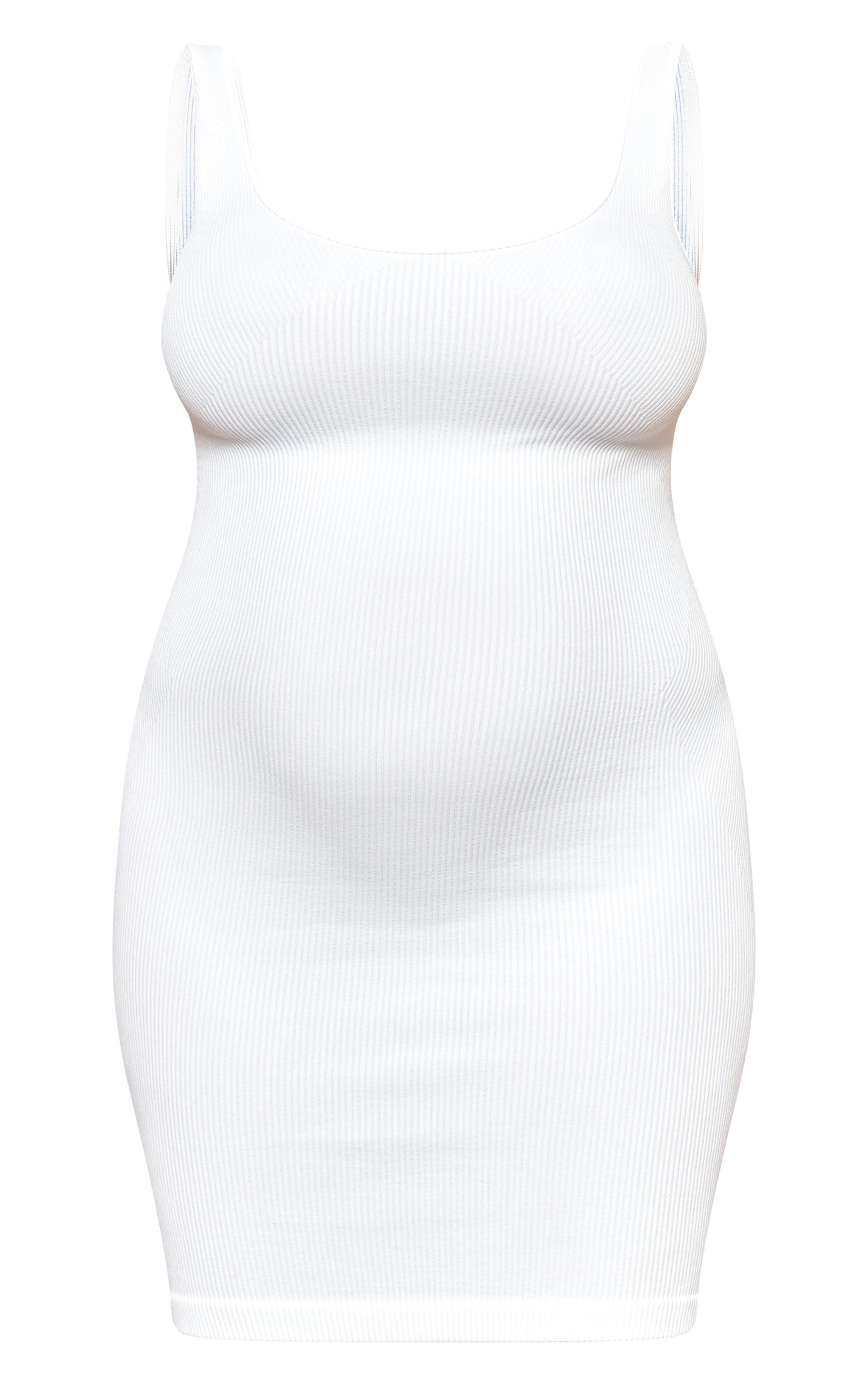 Maternity White Strappy Snatched Rib Mini Dress Product Image