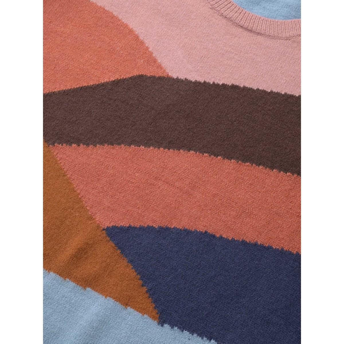 Plus Size Supersoft Essentials Colorblock Patchwork Pullover Multicolor Women Casual Long Sleeve Round Neck Everyday Pullovers BloomChic 26/4X Product Image