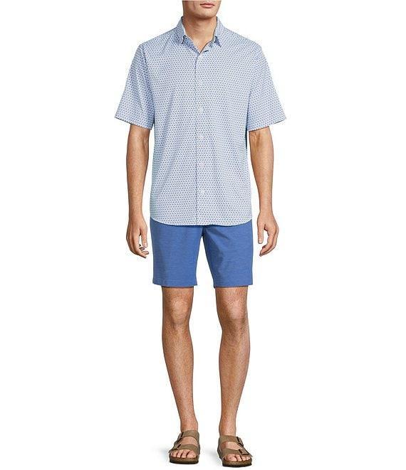 Caribbean Isle Breeze Performance Stretch Mini Flamingo Print Short Sleeve Woven Shirt Product Image