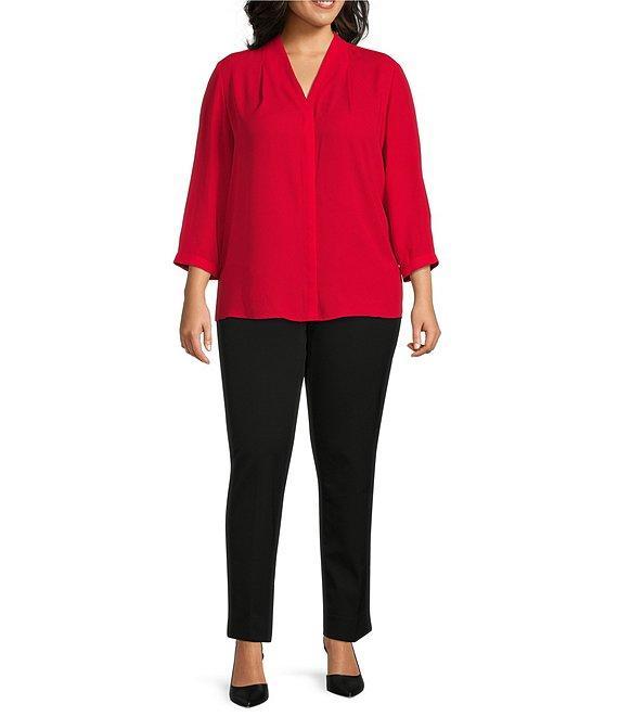 Investments Plus Size Caroline Signature V-Neck 3/4 Sleeve Button Front Top Product Image