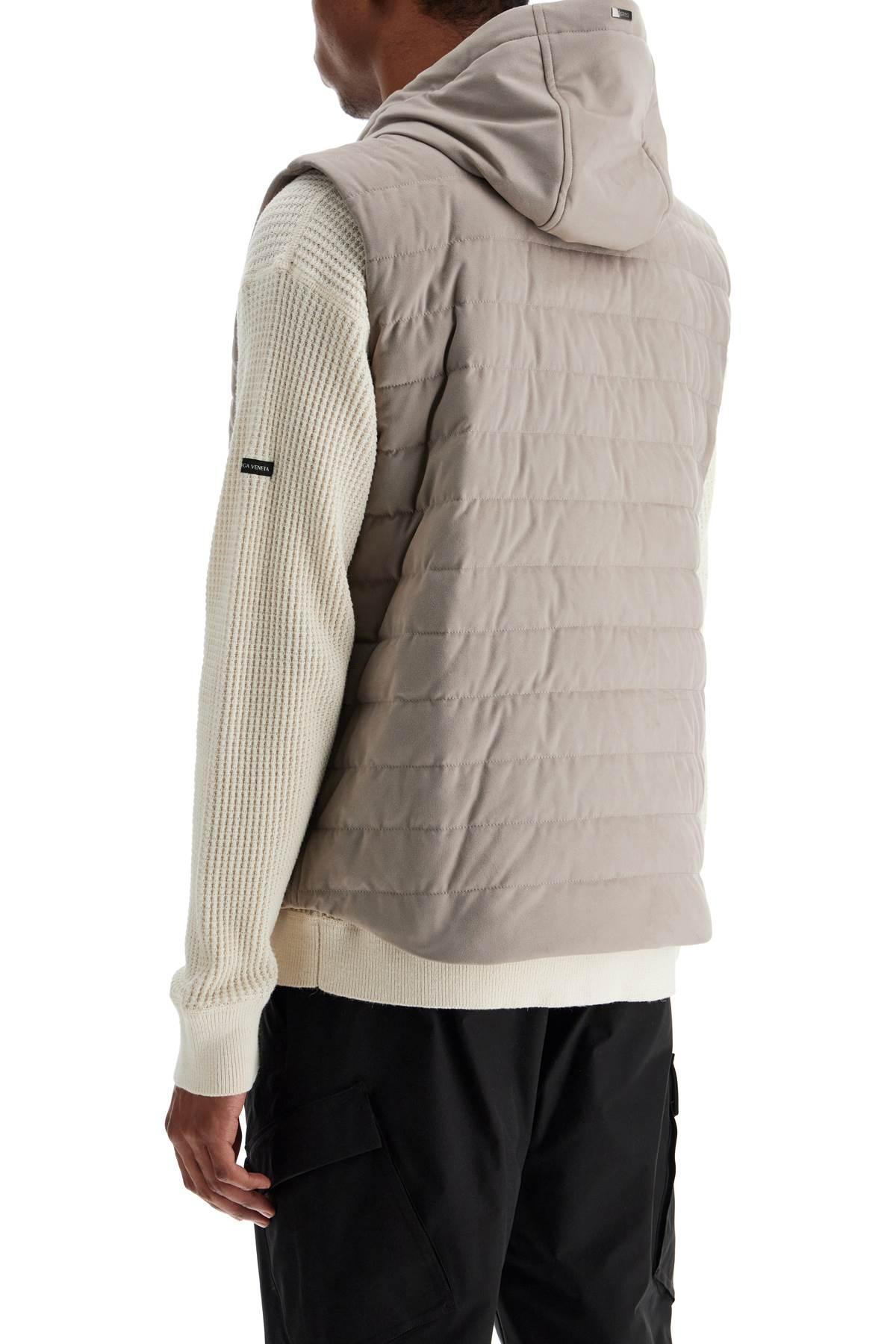 HERNO Sleeveless Down Jacket In Dove Gray Polyester With Quilted Hood In Tortora (beige) Product Image