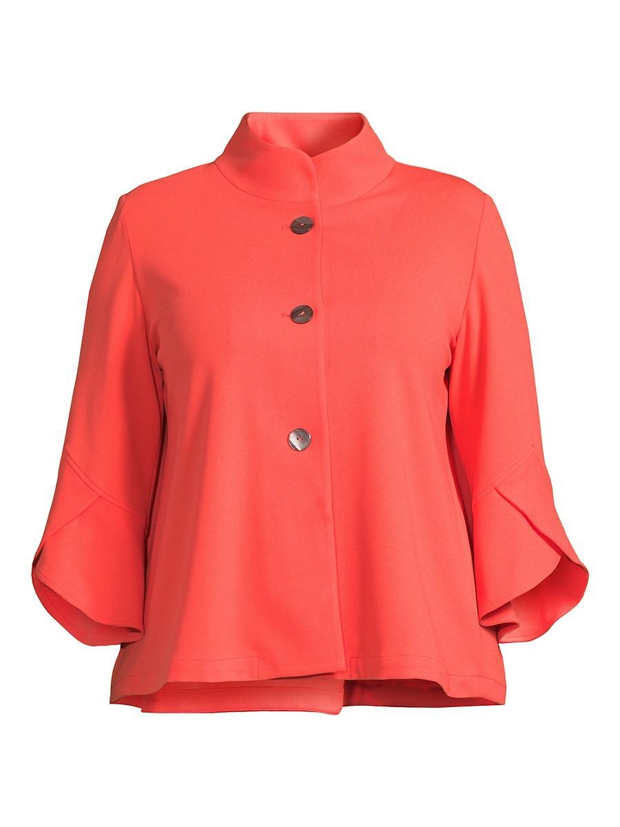 Womens Crepe Cropped-Sleeve Jacket Product Image