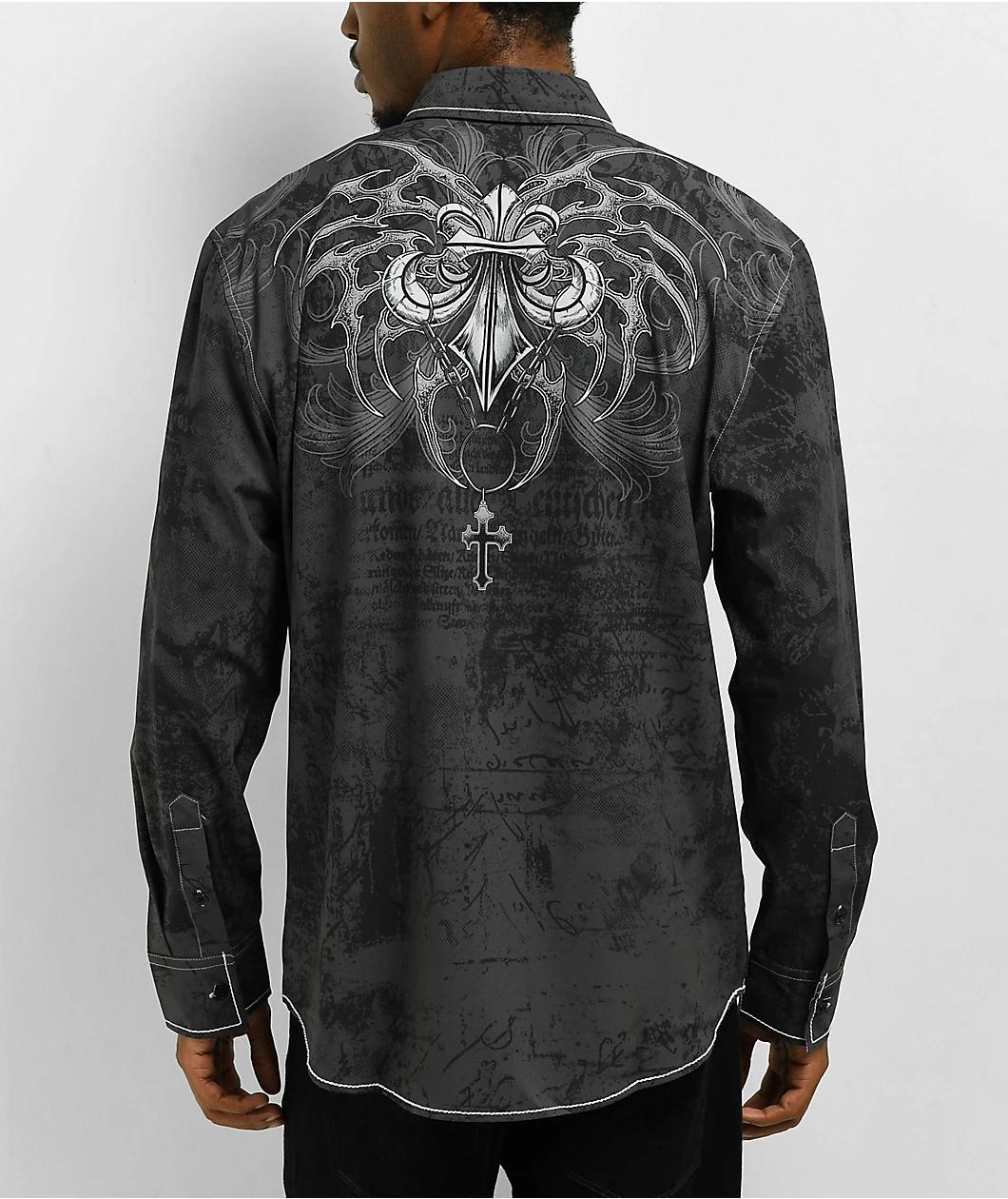 Affliction Collapse Grey Long Sleeve Button Up Shirt Product Image