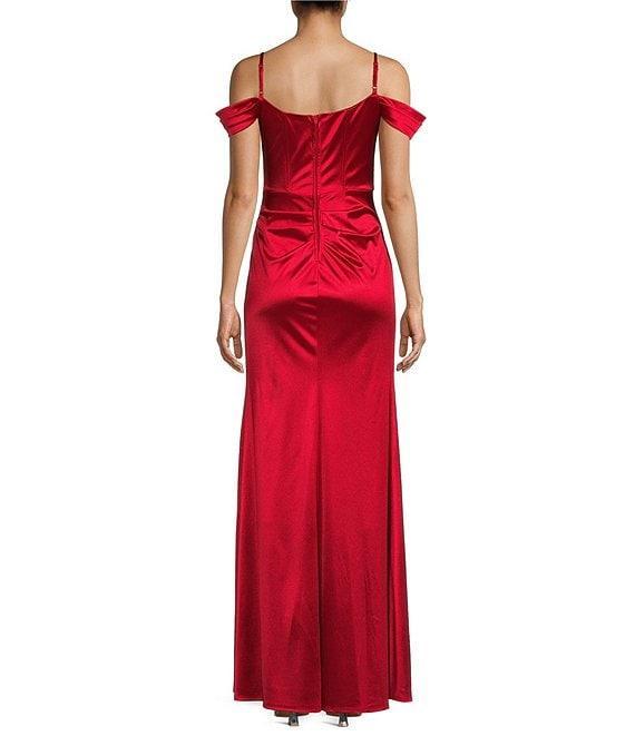 B. Darlin Off-The-Shoulder Corset Wrap Side Slit Long Dress Product Image