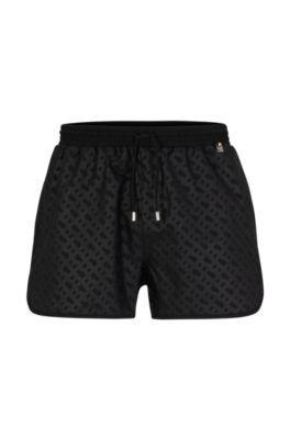 HUGO BOSS Monogram-print Swim Shorts In Quick-drying Fabric In Black Product Image