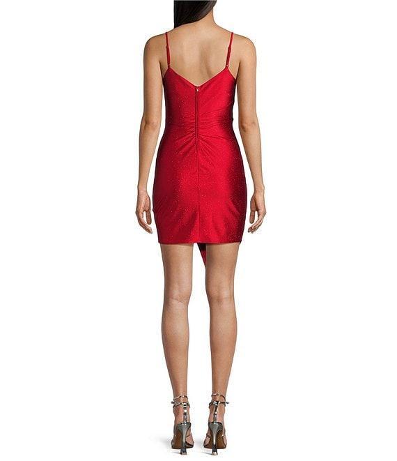 Honey and Rosie V-Neck Asymmetrical Hem Glitter Wrap Sheath Dress Product Image