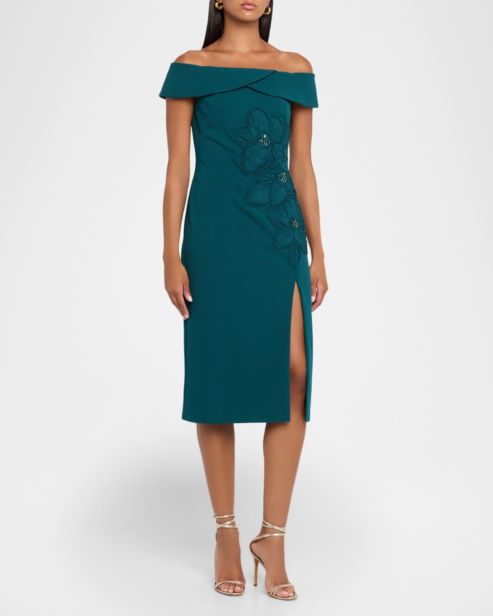 Off-Shoulder Applique Crepe Midi Dress Product Image