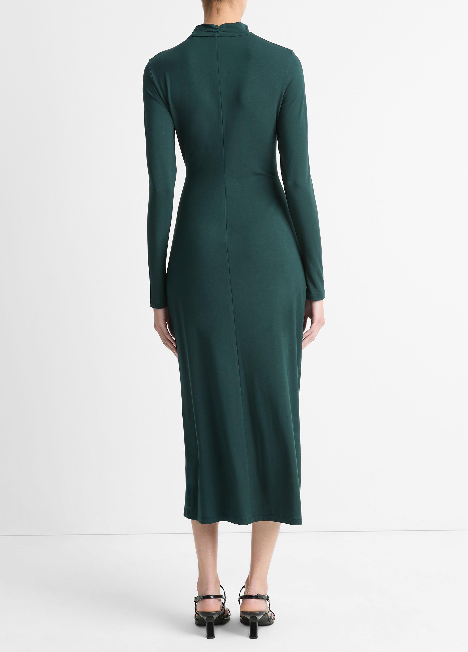 Ruched Long-Sleeve Turtleneck Dress Product Image