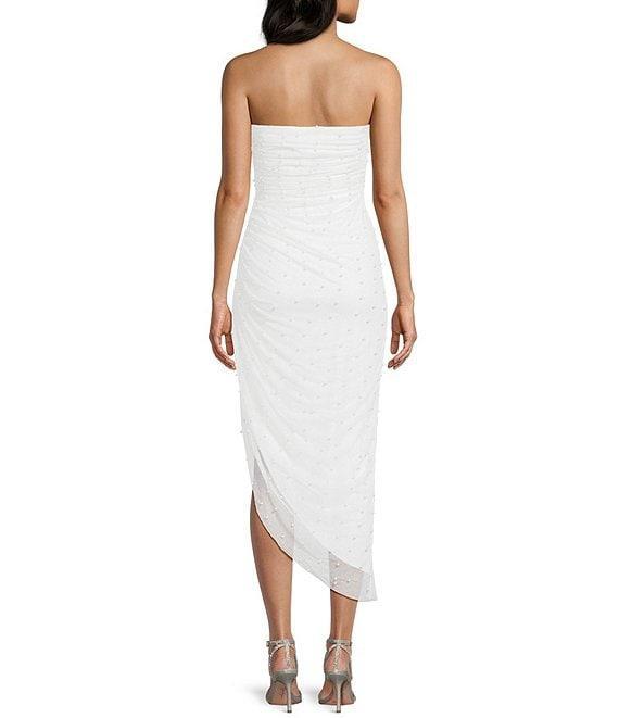 Honey and Rosie Glitter Knit Pearl Embellished Strapless Asymmetrical Hem Midi Dress Product Image