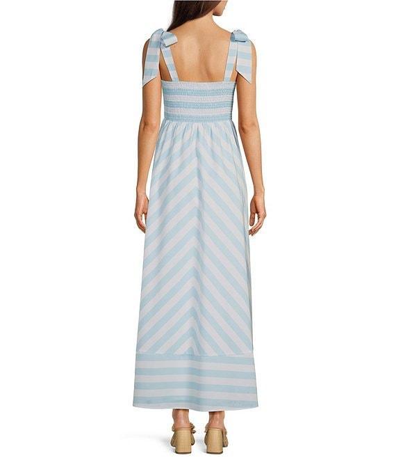 SAIL to SABLE x Style Charade Stripe Print Square Neck Tie Shoulder Sleeveless Maxi Dress Product Image