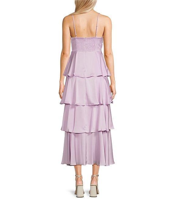 Next Up Spaghetti Strap Twist Tiered Midi Ruffle Skirt Dress Product Image