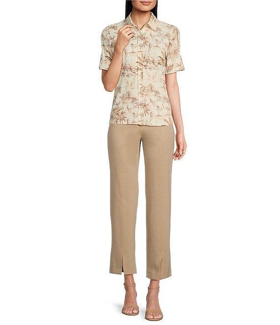 J.McLaughlin Cornelia Coordinating Point Collar Short Sleeve Button Front Top Product Image