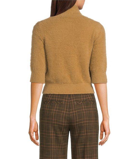 Trina Turk Mali Fuzzy Knit Mock Neck 3/4 Sleeve Sweater Product Image