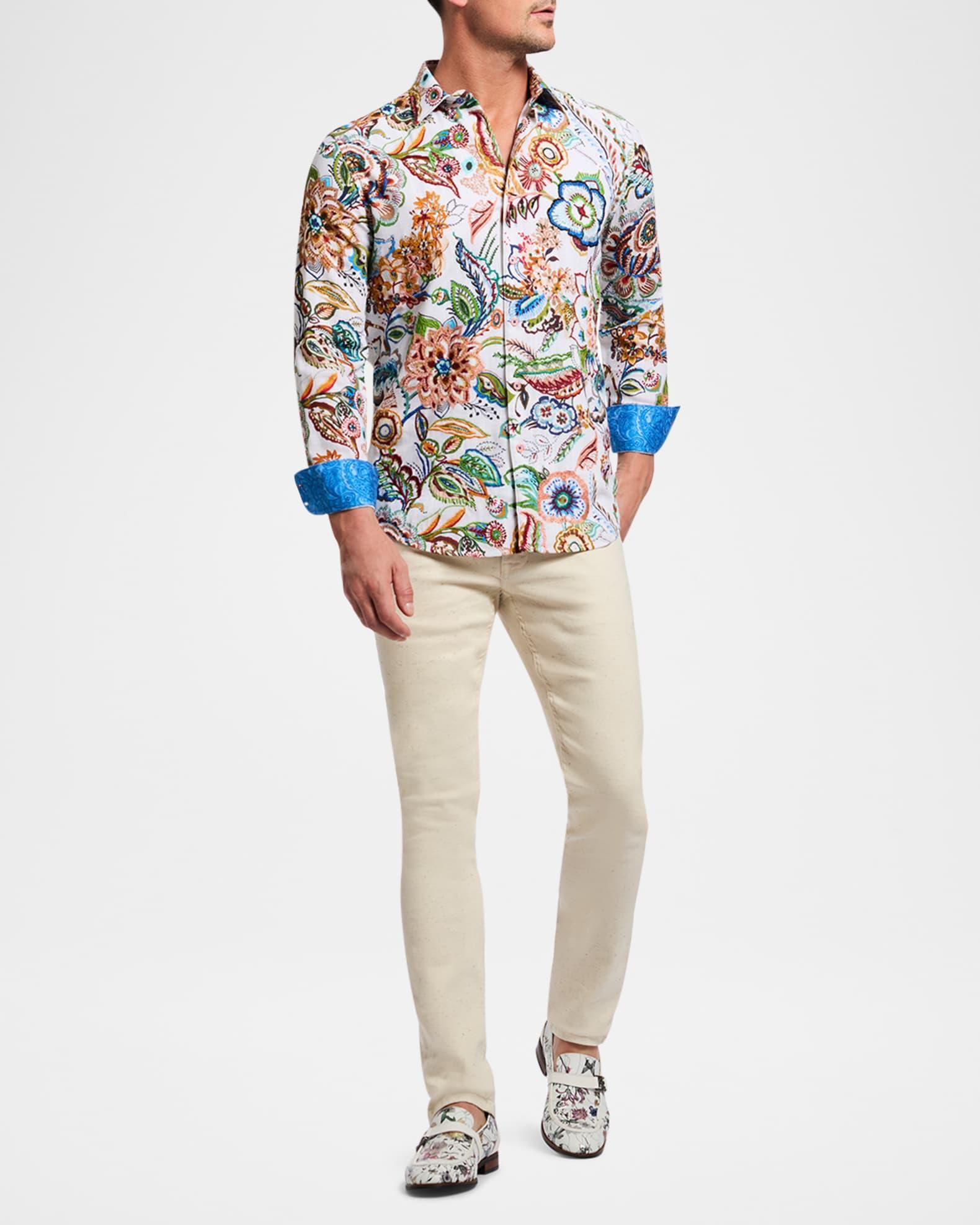 Mens Palawan Floral Cotton Button-Front Shirt - Product Image