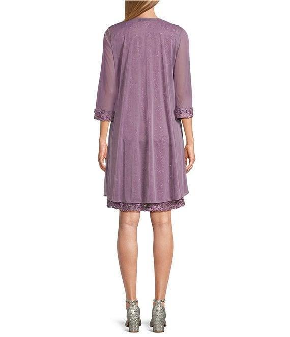 R & M Richards 3/4 Sleeve Beaded Crew Neck Lace 2-Piece Jacket Dress Product Image