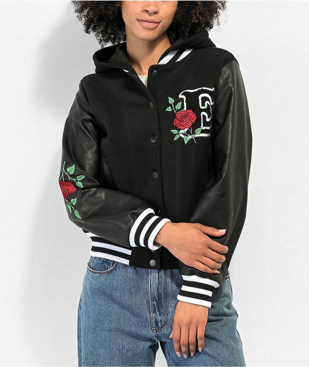 Empyre Aiden Rose Black & White Hooded Bomber Jacket Product Image