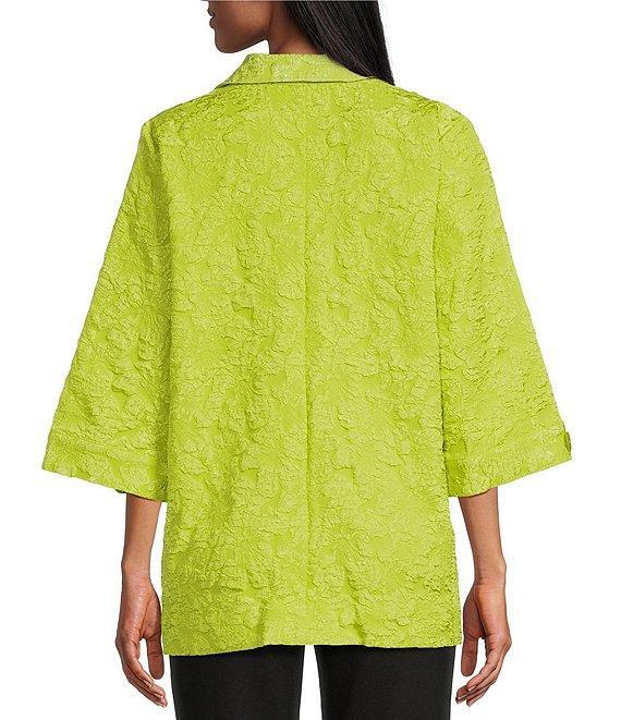 Slim Factor by Investments 3/4 Sleeve Open Front Jacquard Jacket Product Image