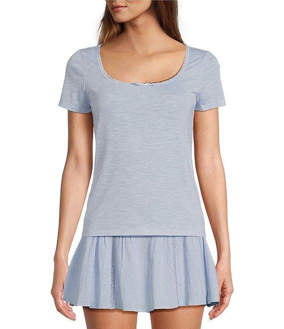 Chelsea & Violet Daisy Pointelle Slub Knit Scoop Neck Short Sleeve Tee Product Image