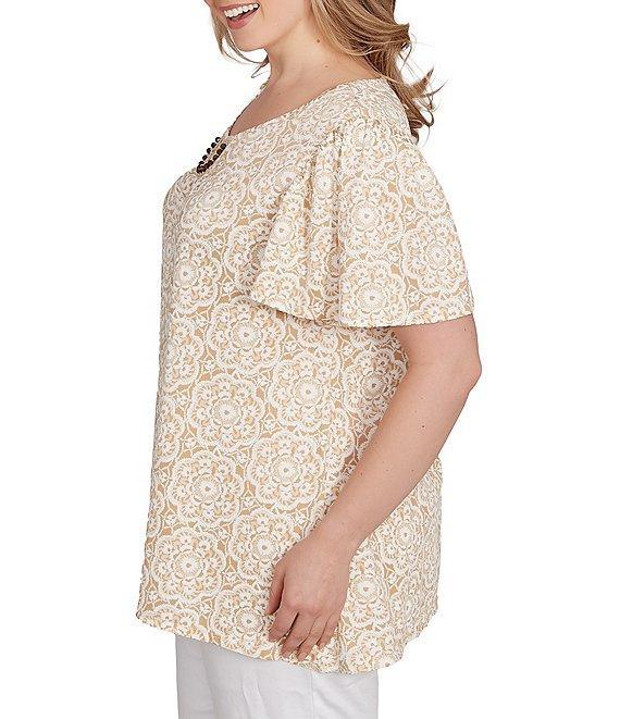 Ruby Rd. Plus Size Embellished Beaded Macrame Scoop Neck Short Sleeve Top Product Image