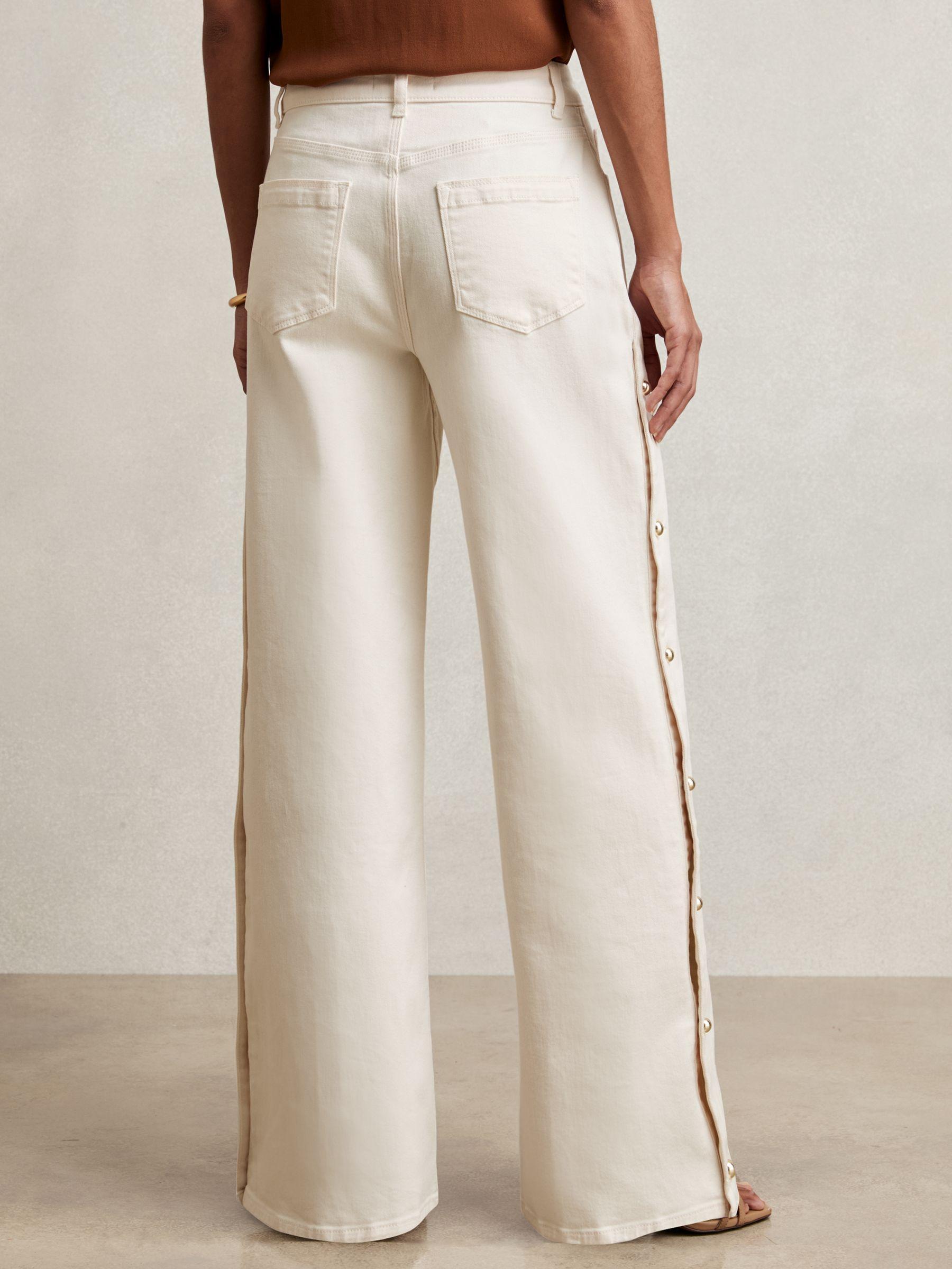 Side Button Wide Leg Jeans in Cream Product Image