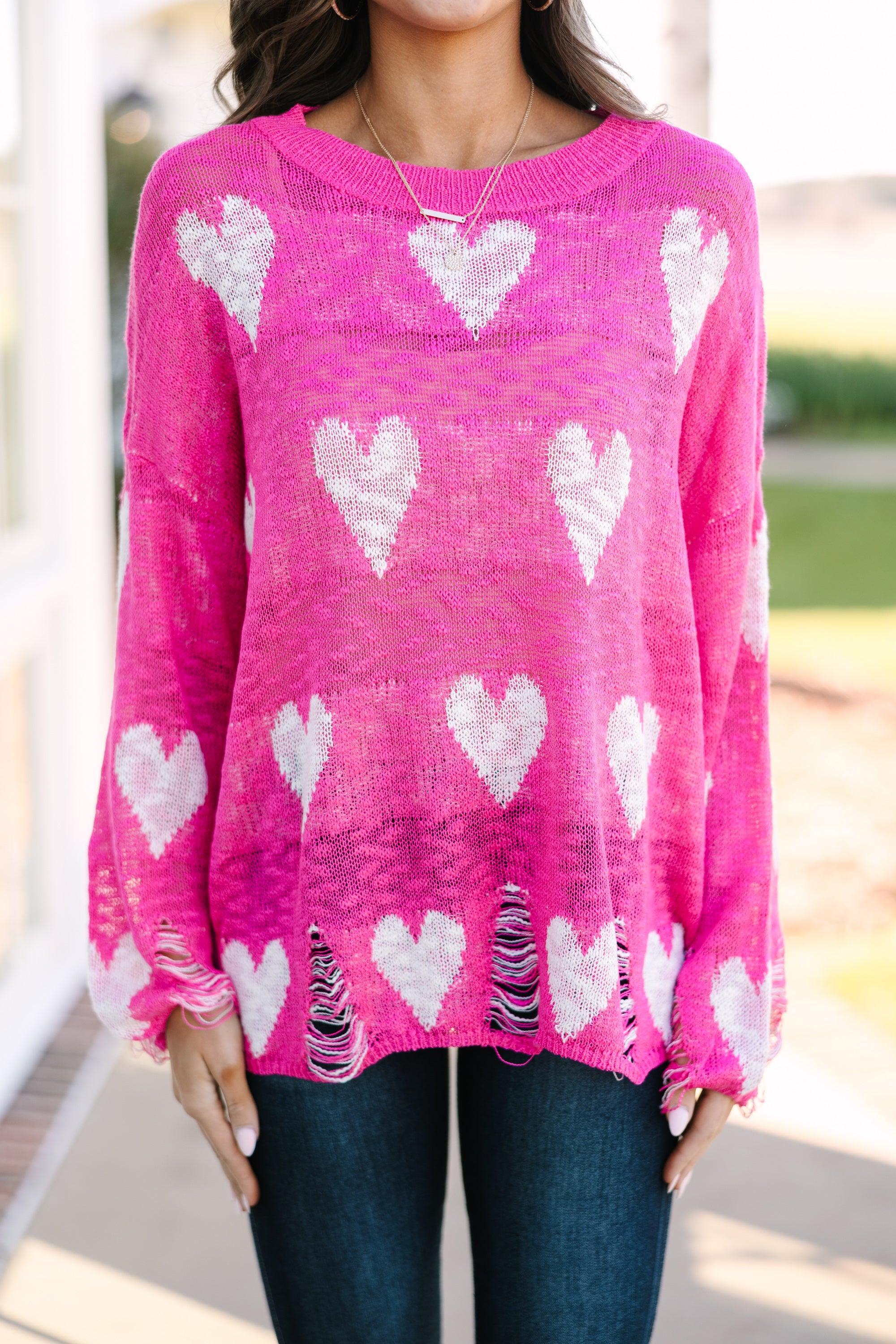 Feeling Like A Queen Fuchsia Pink Heart Print Sweater Female Product Image