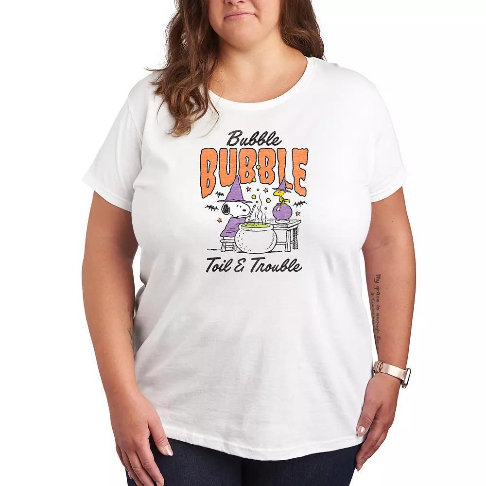 Plus Size Peanuts Snoopy & Woodstock Bubble Bubble Toil Trouble Graphic Tee, Women's, Size: 4XL, White Product Image