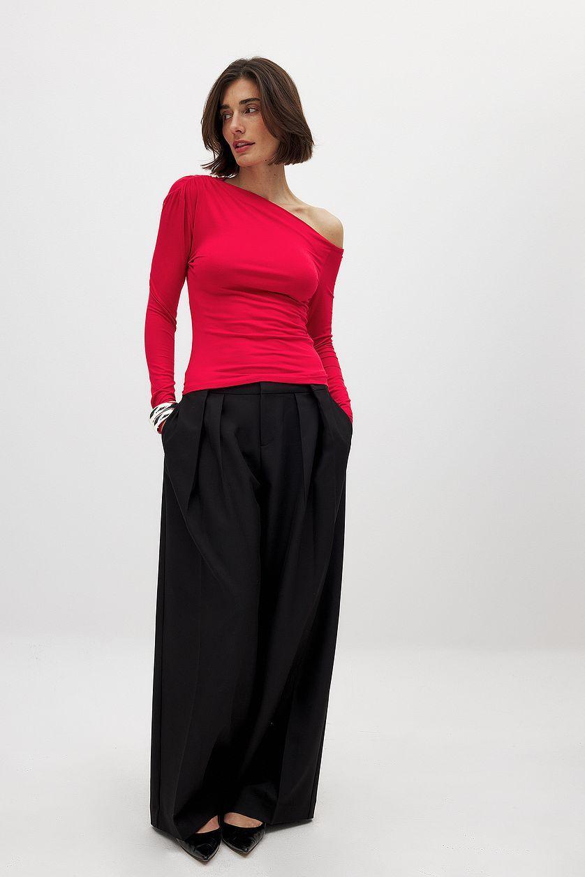 Off Shoulder Jersey Top Red Product Image