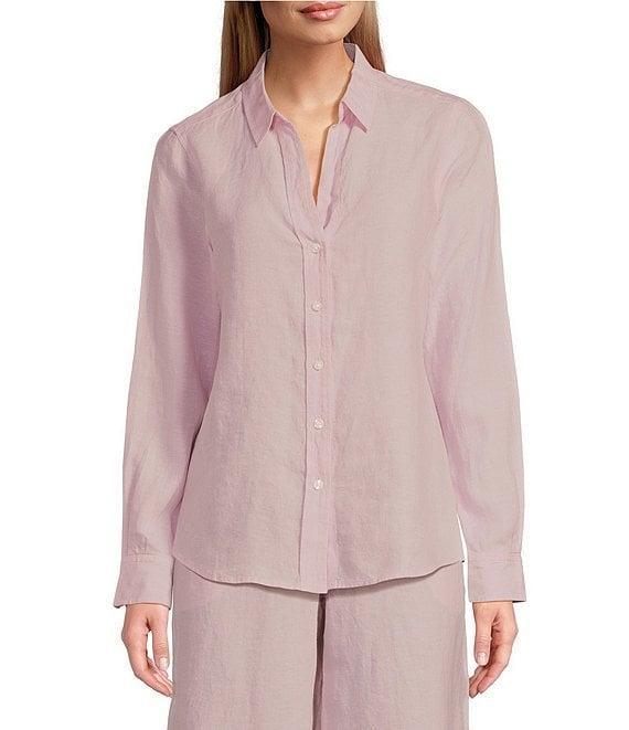Tommy Bahama Coastalina Linen Point Collar Long Sleeve Button Front Top Product Image