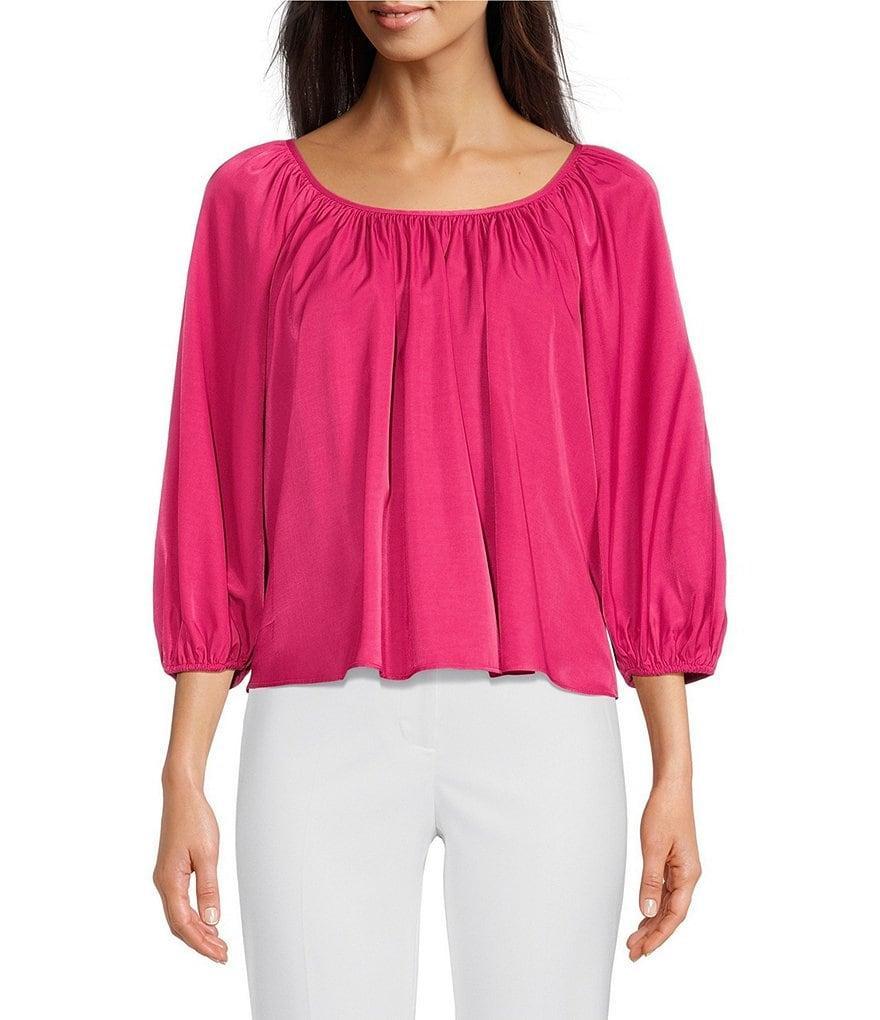 Alex Marie Mara Scoop Neck Drapey Sateen 3/4 Sleeve Blouse Product Image