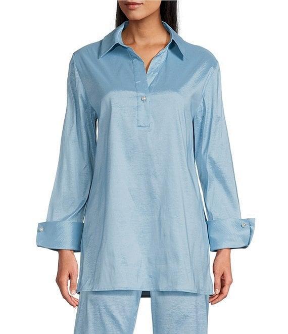 Preston & York Thea Taffeta Cuffed Long Sleeve Point Collar Button Front Blouse Product Image