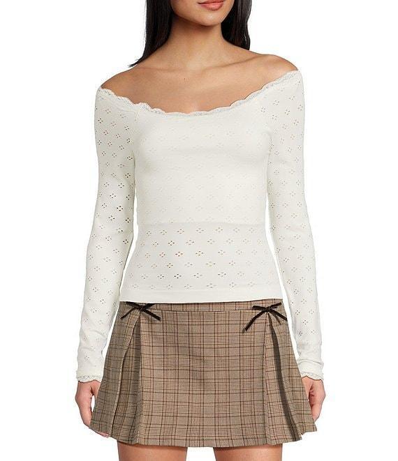 Evolutionary Pointelle Lace Off-The-Shoulder Long Sleeve Top Product Image