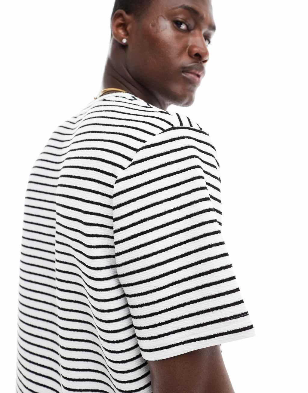 South Beach beach shirt in black and white textured stripe - part of a set Product Image