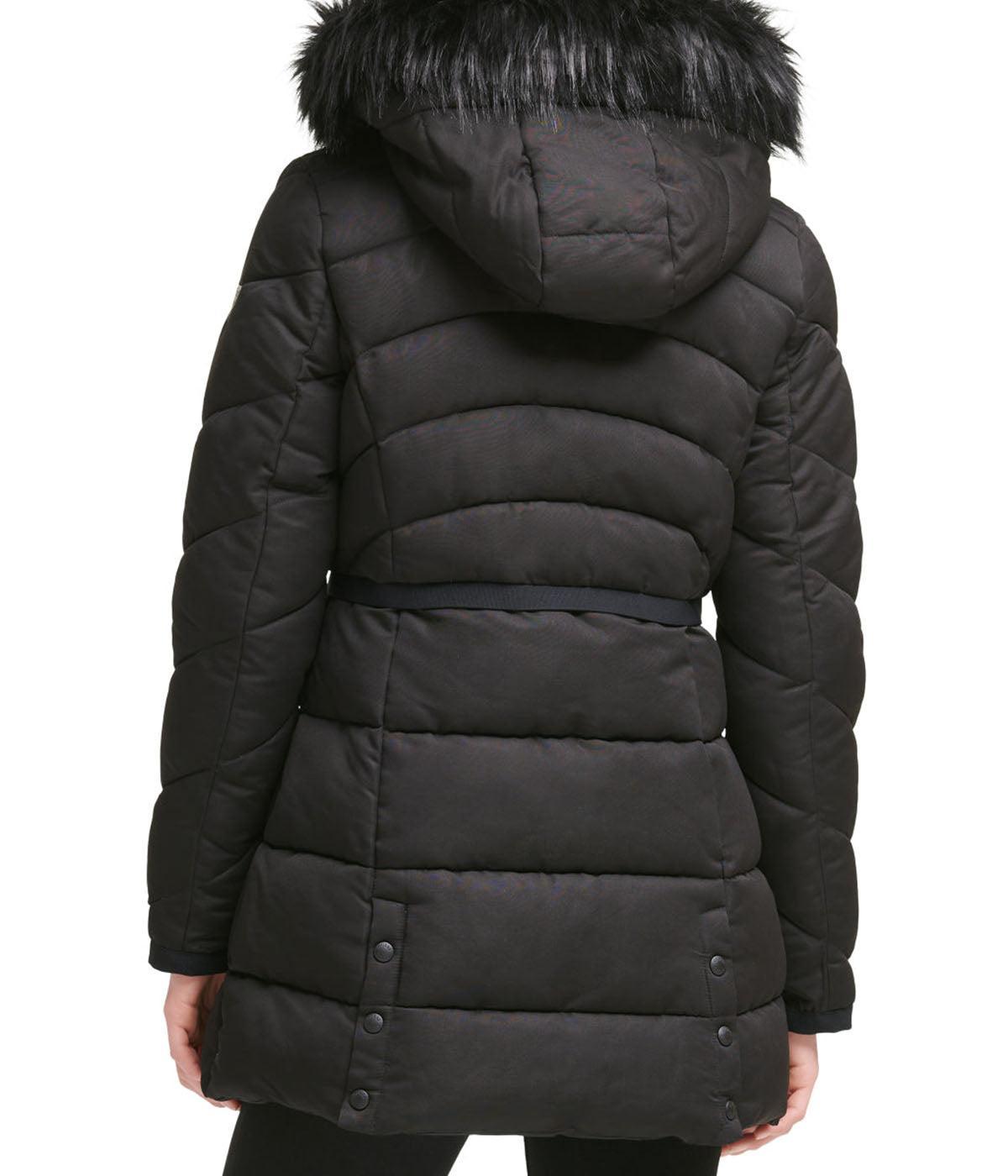 Faux Fur Trim Puffer Jacket 1 Black Product Image