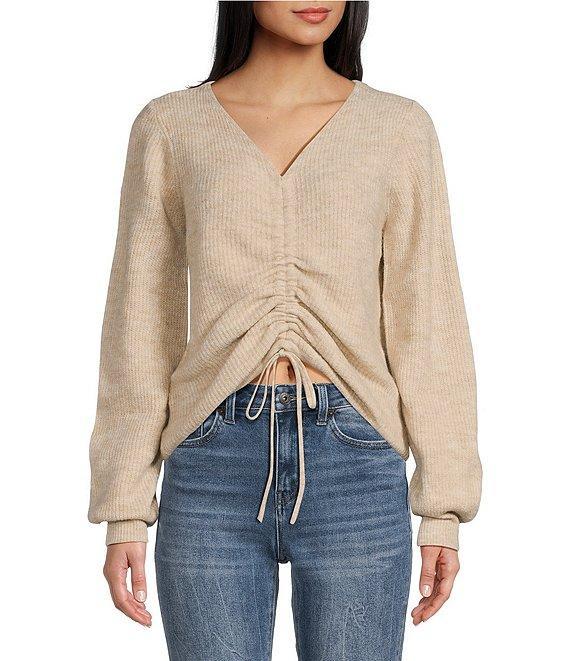 Flag and Anthem Shreveport Ruched V-Neck Long Sleeve Sweater Product Image