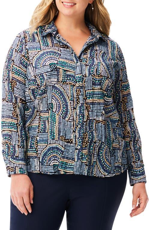 NIC+ZOE Mosaic Mix Crinkle Shirt Multi) Women's Clothing Product Image