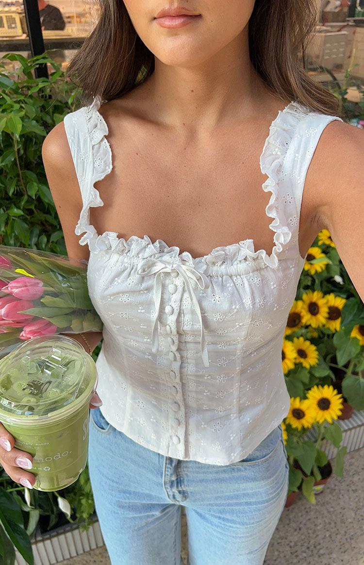 Sian White Lace Up Top Product Image