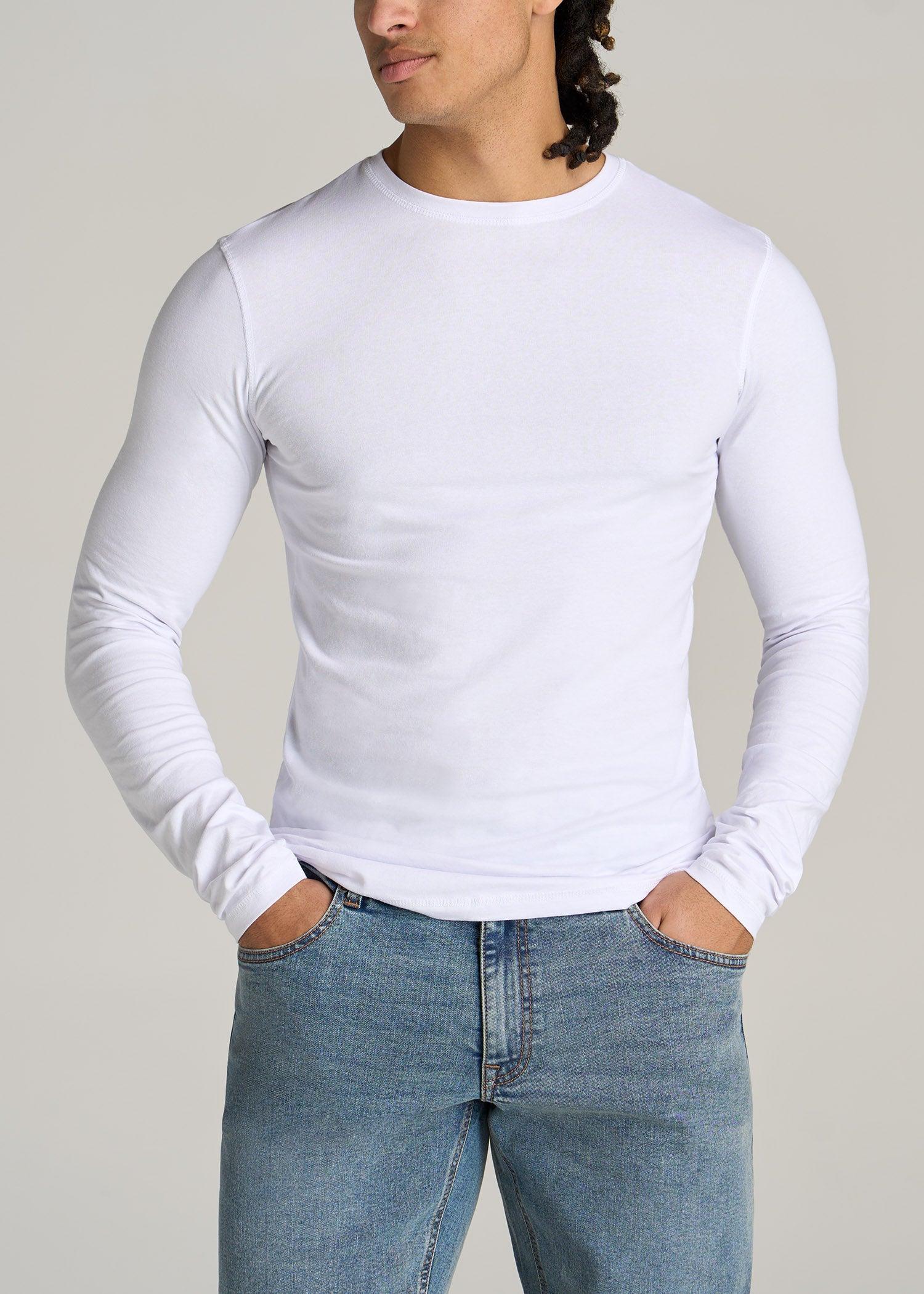 The Essential SLIM-FIT Long Sleeve Tee for Tall Men in White Male Product Image