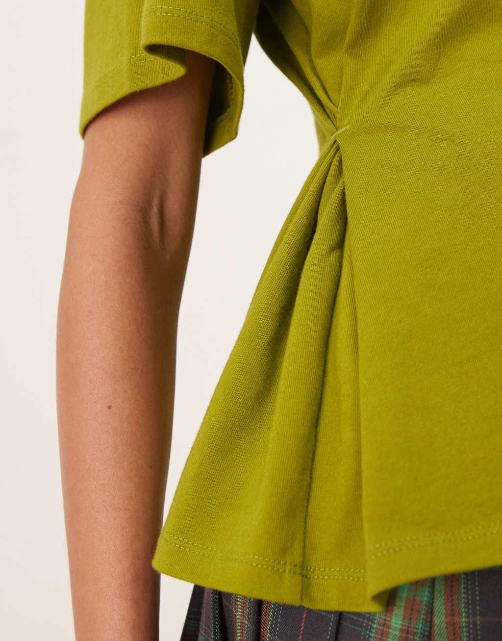 ASOS DESIGN cinched side t-shirt in olive Product Image