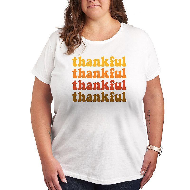 Plus Size Thankful Stacked Short Sleeve Graphic Tee, Women's, Size: 1XL, White Product Image