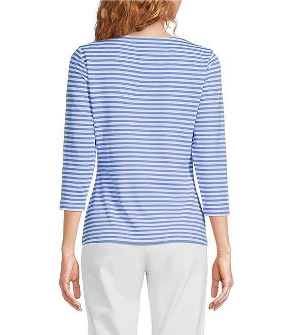 J.McLaughlin Wavesong Striped Print 3/4 Sleeve Button Shoulder Tee Shirt Product Image