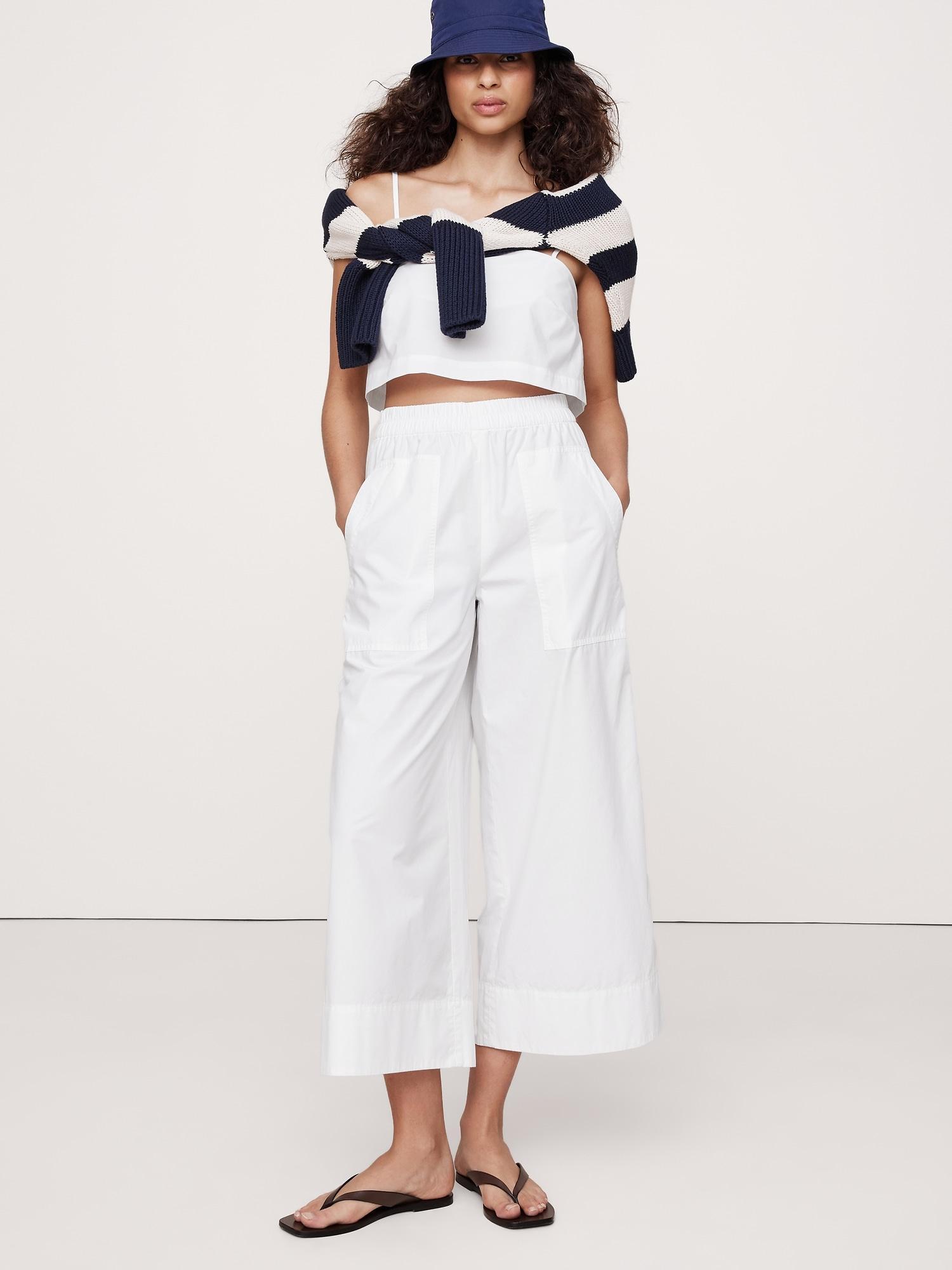 Wide-Leg Pull-On Cotton Poplin Ankle Pant Product Image