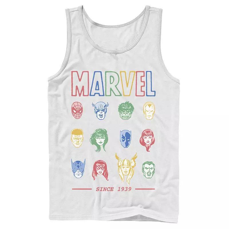 Men's Marvel Classic Colorful Comic Hero Collage Since 1939 Tank Top, Boy's, Size: Large, White Product Image