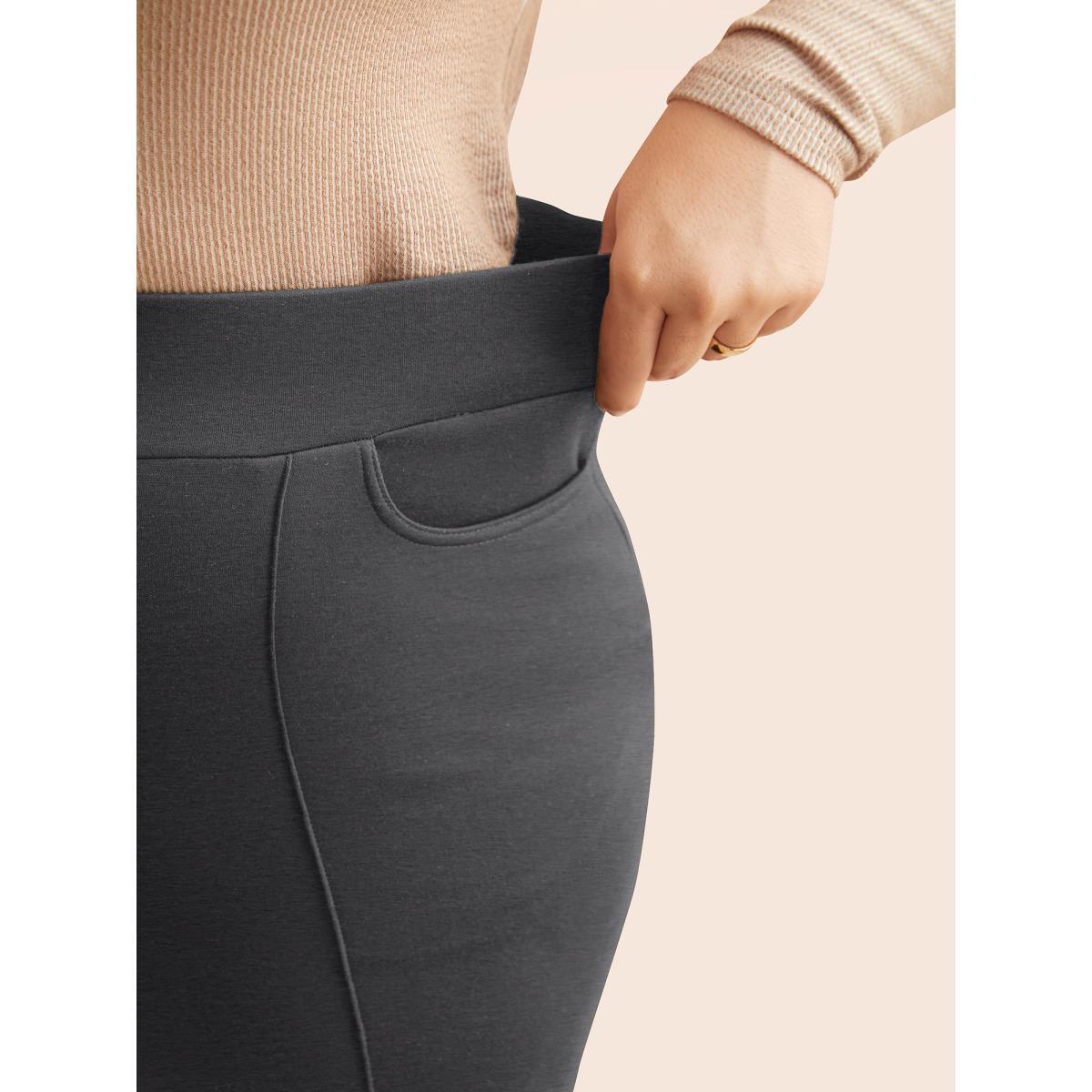 Plus Size Supersoft Essentials Pintuck Elastic Waist Pants Women DimGray Casual Bootcut Mid Rise Everyday Pants BloomChic 10/M Product Image